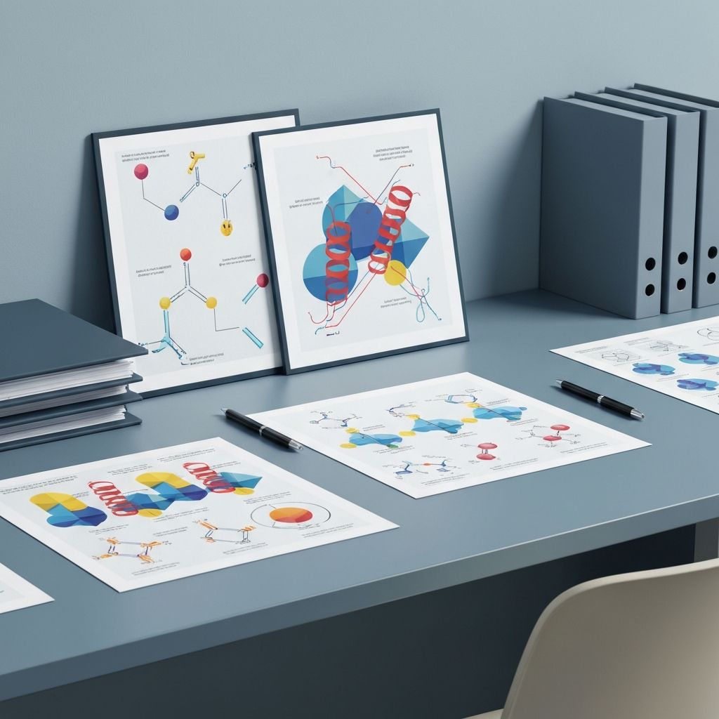 Scientific research papers and protein metabolism illustrations